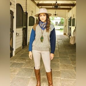 Woven in Scotland patchwork boho tweed wool sweater w equestrian farmhouse vibe